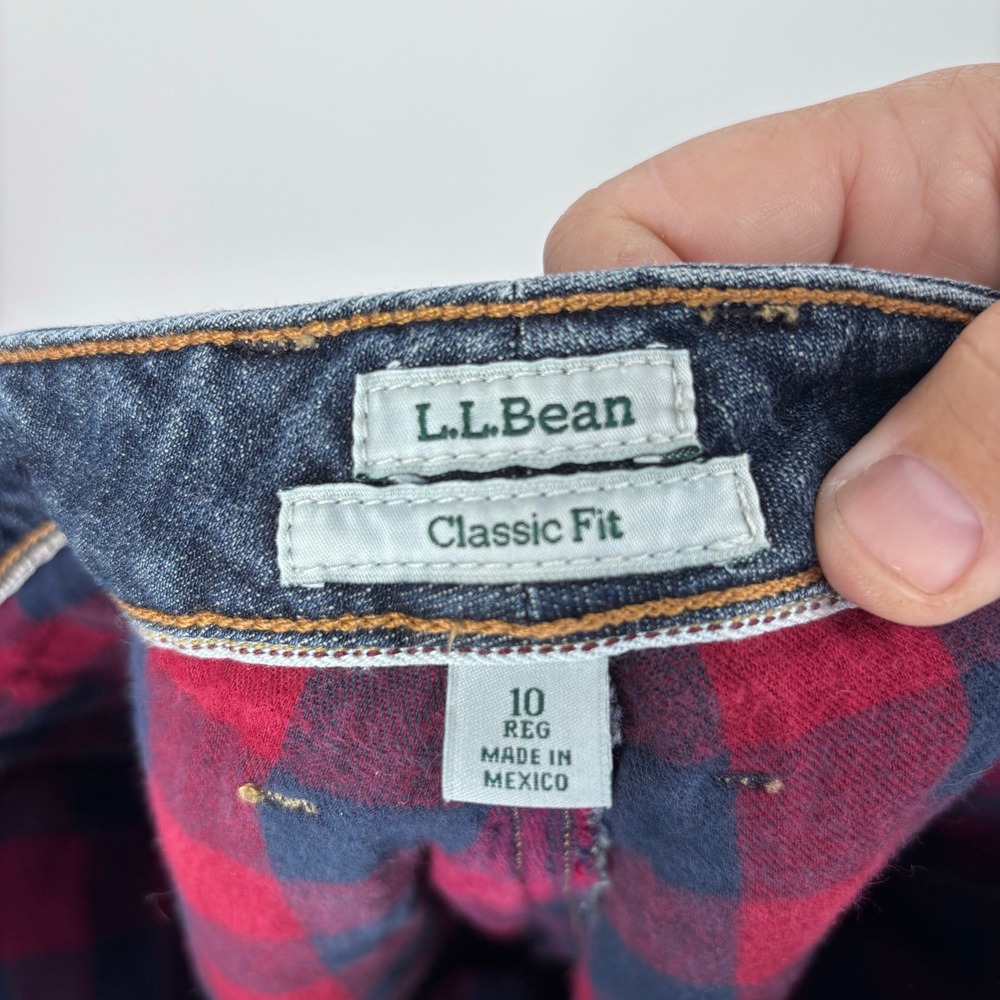 L.L. Bean Classic Fit Flannel Lined Straight Leg Jeans Womens 10 Reg Dark Wash - Picture 7 of 10
